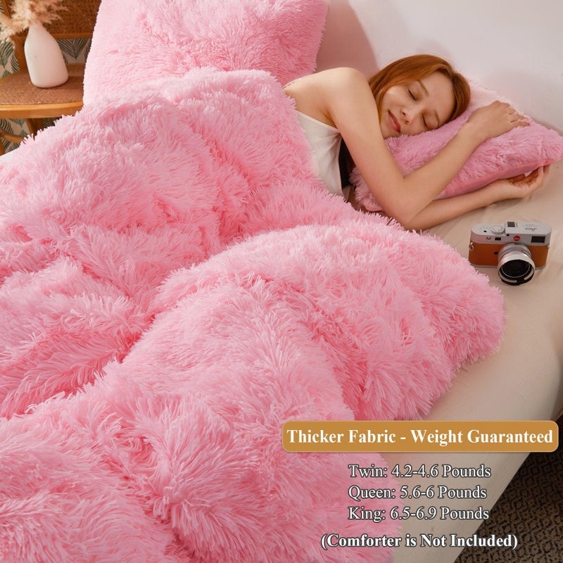 XeGe Plush Shaggy Duvet Cover, Luxury Ultra Soft Crystal Velvet Fuzzy Bedding 1PC(1 Faux Fur Duvet Cover), Fluffy Furry Comforter Cover with Zipper Closure(Queen, Light Pink) - Image 3